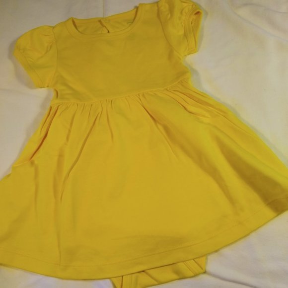 PRIMARY Baby Puff-Sleeve Dress, attached onesie, Sunshine Yellow, size18-24mos. - Picture 2 of 10